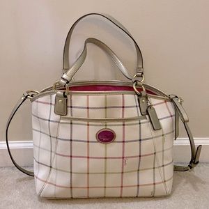 COACH - Ladies White Plaid Heritage Shoulder Bag.
